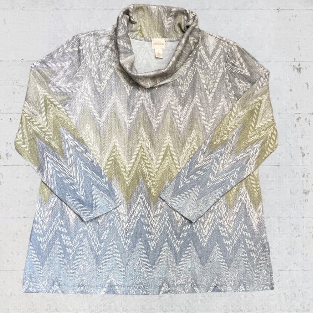 Chico’s Luxe Chevron Printed Cowl Neck Top Size Large - Picture 3 of 12